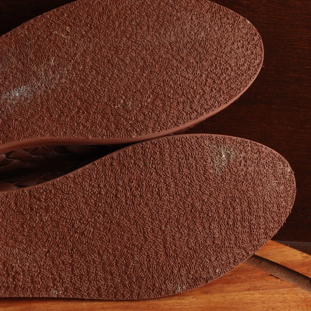 Woven Leather Espadrille Flats in Brown